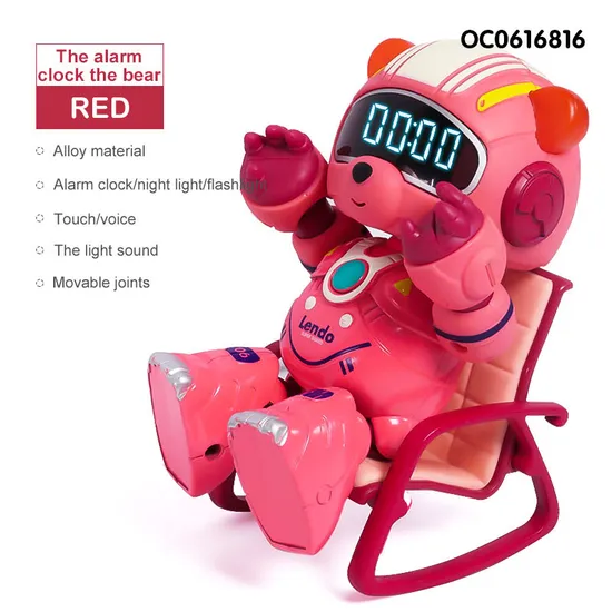 Wholesale Toy Plastic Intelligent Fashion Bear Robot Alarm Clock for Kids with Light Sound