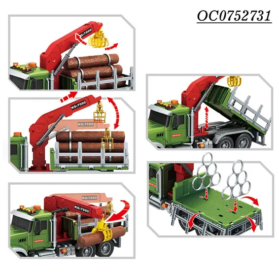 Wholesale 1: 12 Educational Transport Wood Friction Trailer Truck Car Toy with Music Light