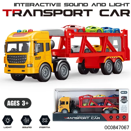 Wholesale Construction Friction Car Transporter Car Truck Toy Car Set for Kids with Light Sound