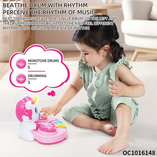 Wholesale Musical Plastic Cartoon Instruments Electronic Keyboards Music Piano Hand Drum Toy with Light up and Music