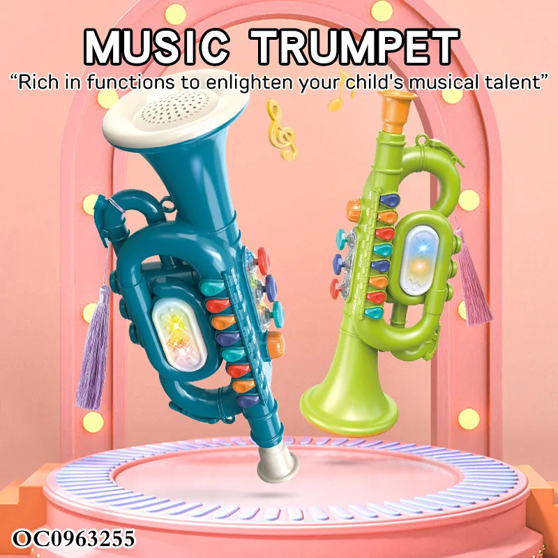 Wholesale Plastic Trumpet Musical Instruments Battery Operated Plastic Toy Instrument Trumpet for Kids
