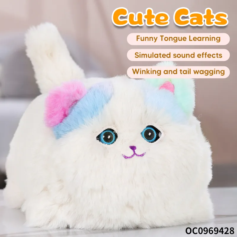 Wholesale Big Eyes Stuffed Animal Cute Doll Realistic Plush Small Cat Cartoon Electronic Toy with Sound