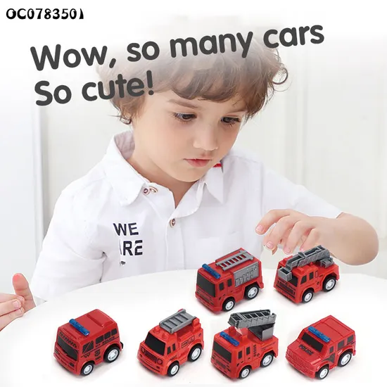 Wholesale Construction Pull Back Small Red Car Kids Fire Engine Truck Toys Set