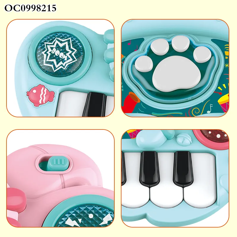 Wholesale Portable Baby Sensory Music Light-up Keyboard Hand Drum Musical Electronic Instruments Piano Toy with Flashing Light