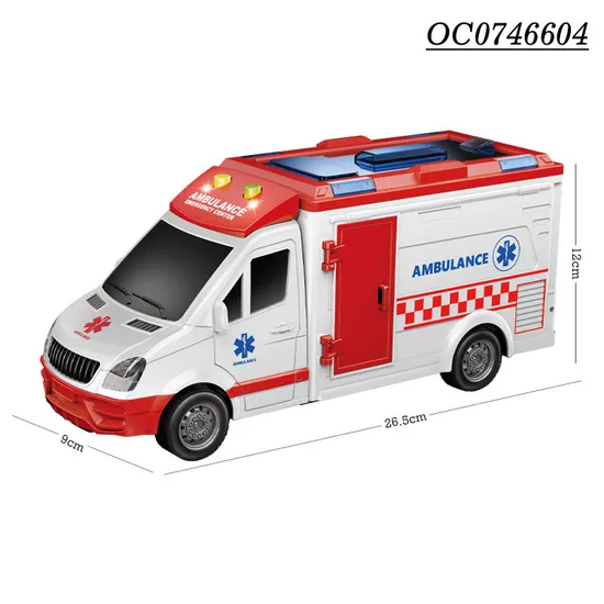Wholesale Kids Educational Friction Cartoon Small Car Plastic Ambulance Toy with Light Sound