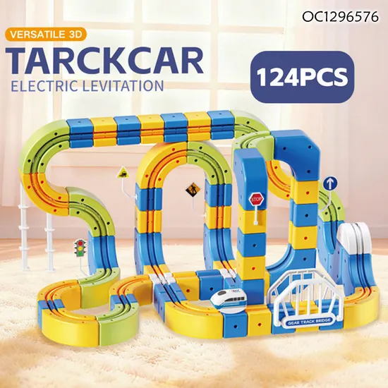 Brain Challenge Games DIY Electric Car Racing Fast Track Suspension Building Blocks Toy for Adults Children Assembly Train Track