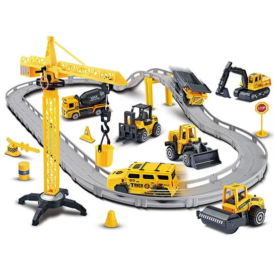 Mini Construction Dump Truck Race Diecast Car Track Toy Rail Car with Track Toy for Boys