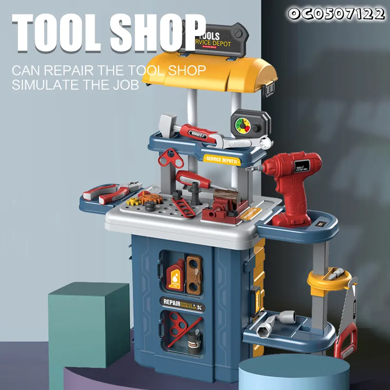 Screw Nuts Plastic Toy Mechanic Engineer Pretend Role Play Construction Tool Box Set for Kids Simulation with Electric Toy Drill