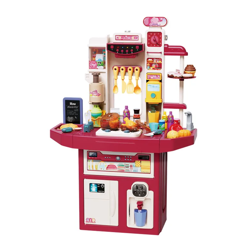Wholesale Gift Food Plastic Kitchen Role Play Pretend House Kitchen Toys Set for Kids with Light Music
