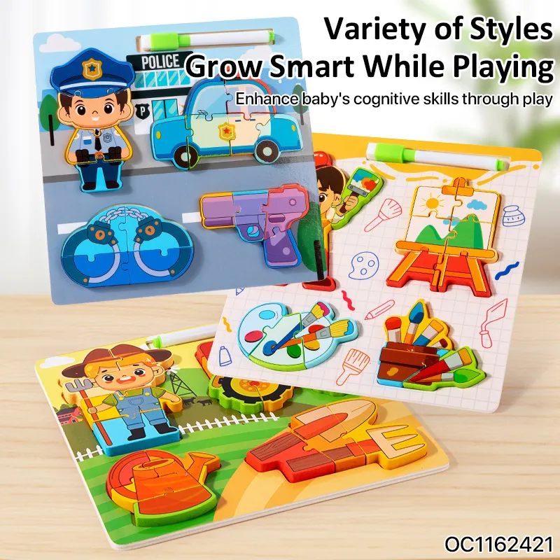 3D Ambulance Kid DIY Wooden Puzzle Toy Intelligence Early Education Vehicle Creative Montessori Toy