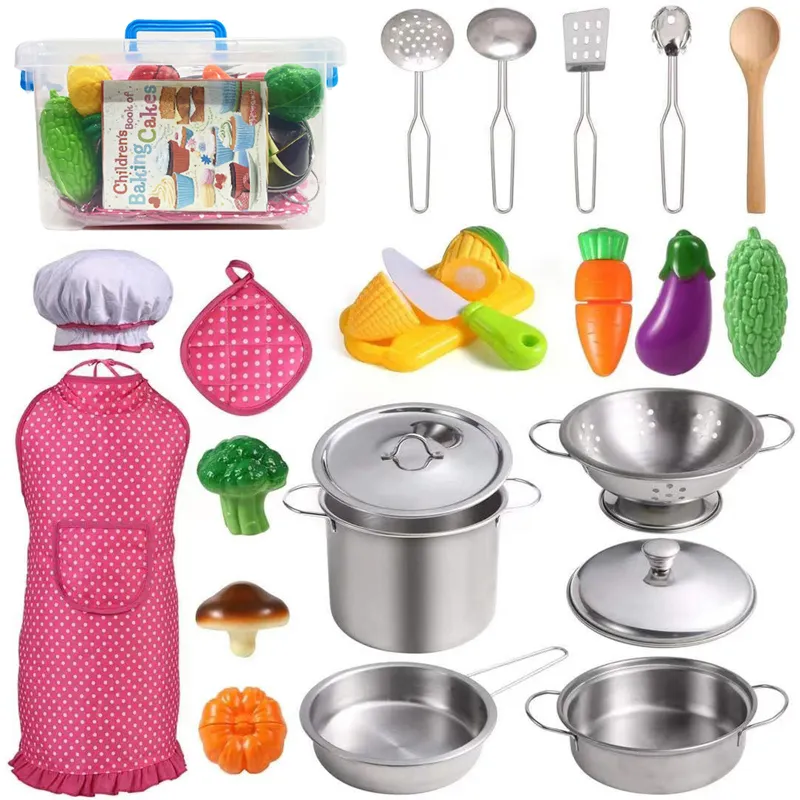 Wholesale Best Kids Girls Toys Steel Kitchen Tool Cooking Set Vegetable Fruit Food Toys