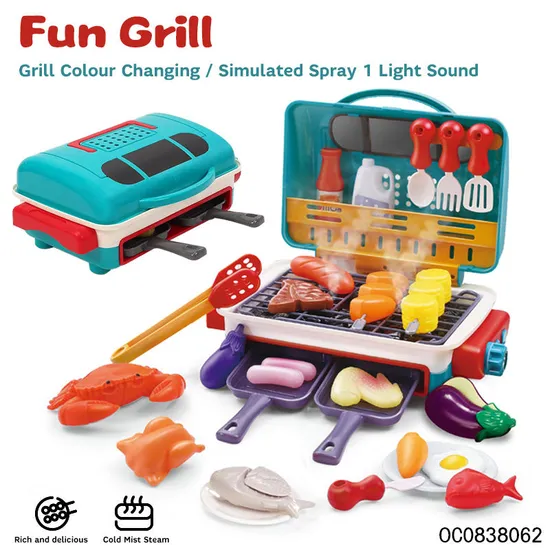Wholesale Simulation Cooking Kids Barbecue Grill Spray Kitchen Toys Plastic Children House Role Play Set with Food