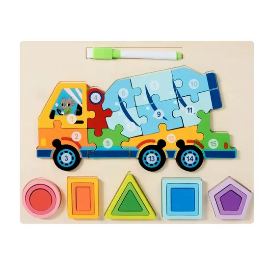 Kids Educational Engineering Truck Toy Set and Games Jigsaw Puzzles Toy for Children Wholesale 3D Wooden Jigsaw Puzzle Truck