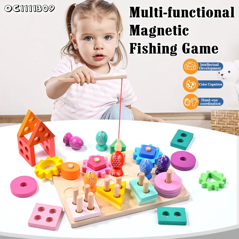 Wholesale Wooden Learning Building Block Matching Puzzle Baby Brain Fishing Games