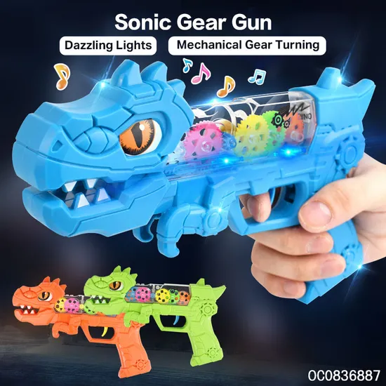 Battery Operated Gear Dinosaur Kids Toy Gun Toy with Lights and Sound