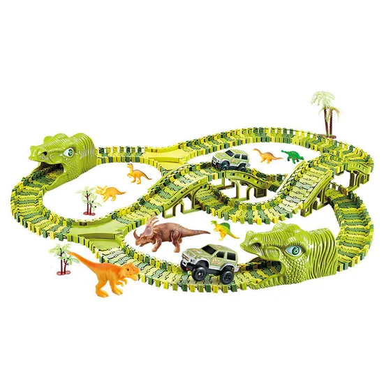 Gift Items Green Electric Dinosaur Truck Car Toy Race Multiple Track Assembly Game with PVC Dinosaur Model Toy for Boys