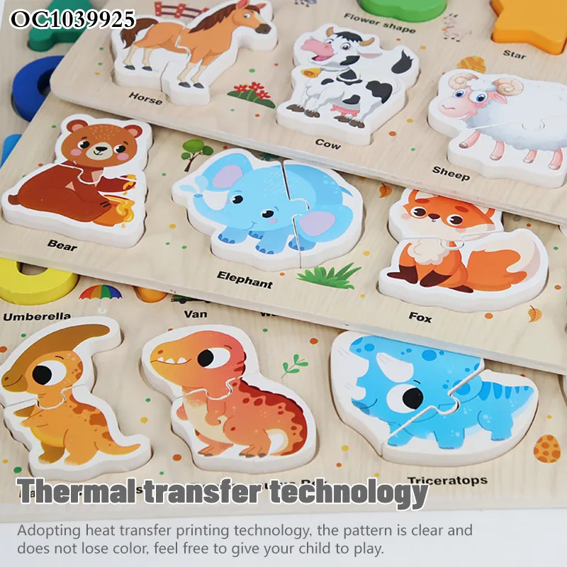 3D Cute Cartoon Animal ABC Wooden Jigsaw Puzzle Creative Cognitive Educational Toy for Preschool Made in China