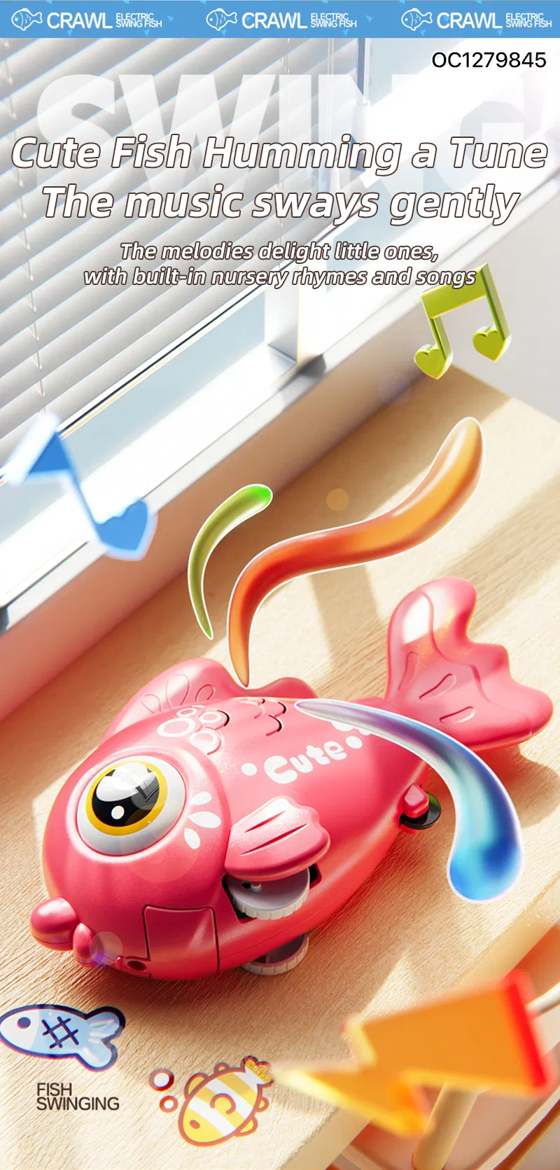 Wholesale Plastic Electric Popular Lighted up Baby Sensory Battery Operated Animal Toys Fish for Baby