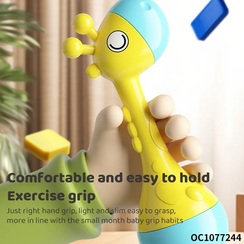 Custom Cartoon Giraffe Roly Poly Toy Plastic Shaker Sand Hammer with Bell Sound Cheap Musical Noise Maker Rattle Toy for Baby