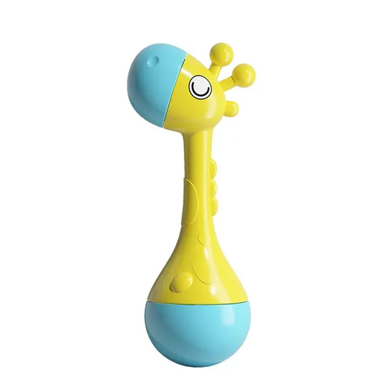 Custom Cartoon Giraffe Roly Poly Toy Plastic Shaker Sand Hammer with Bell Sound Cheap Musical Noise Maker Rattle Toy for Baby