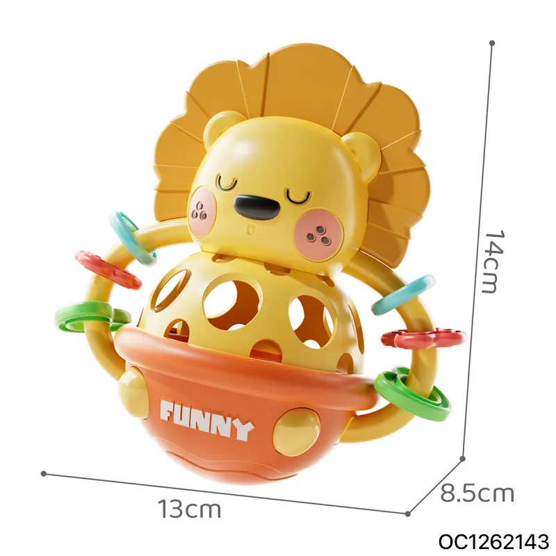Lovely Cartoon Lion Design Tumbler Roly Poly Toy Soft Rubber Handheld Bell Grab Shake Plastic Rattle Ball Toy for Newborn Baby