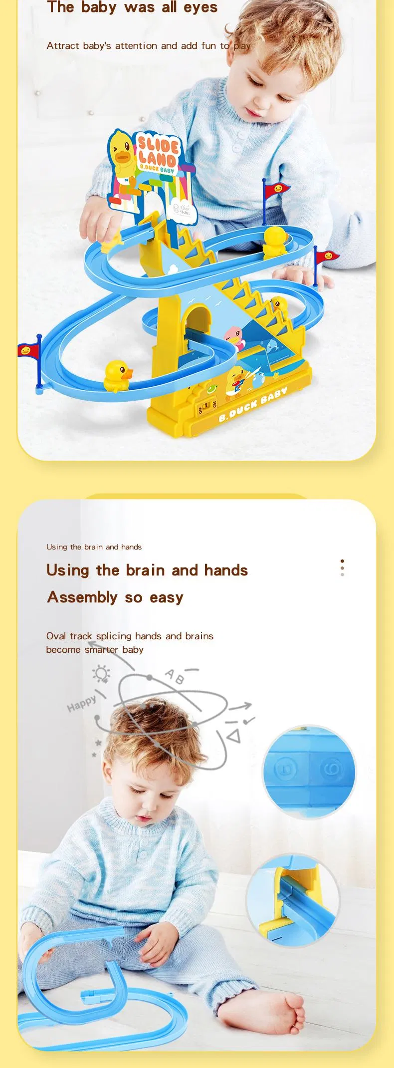 Hot Sell Little Yellow Duck Goes up The Stairs and Down The Slide Electric Duck Track Music Lights Children's Toys