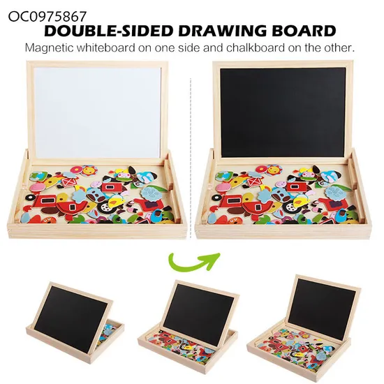 2in1 Drawing Board Custom Brain Games Animal Jigsaw Puzzle Wooden Toys for Kids
