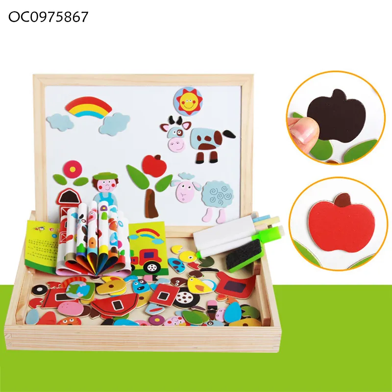 2in1 Drawing Board Custom Brain Games Animal Jigsaw Puzzle Wooden Toys for Kids