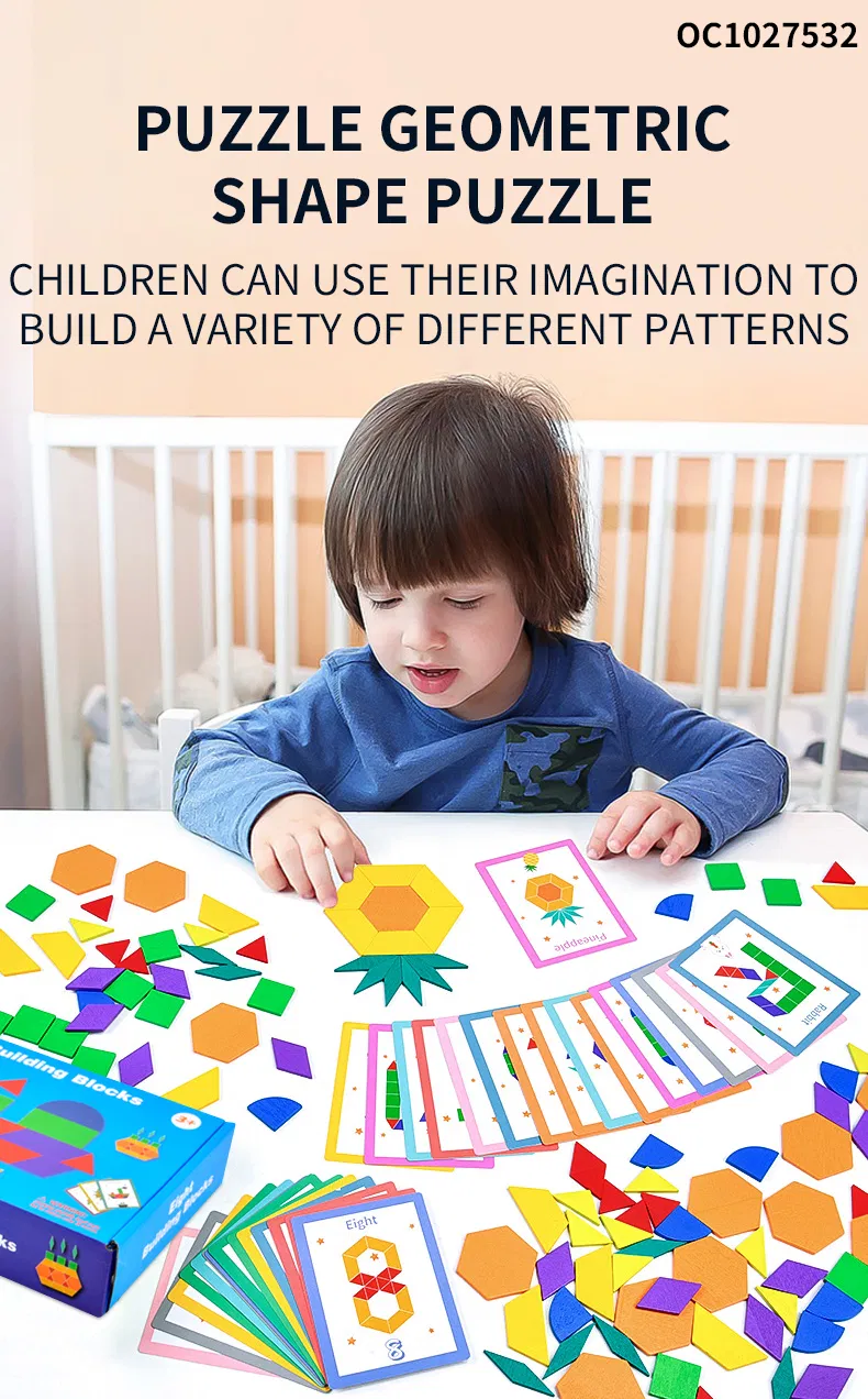 Wooden 3D Geometric Shape Jigsaw Puzzles Educational Gift Toys for Learning Intellectual Development and Creativity Matching Cards