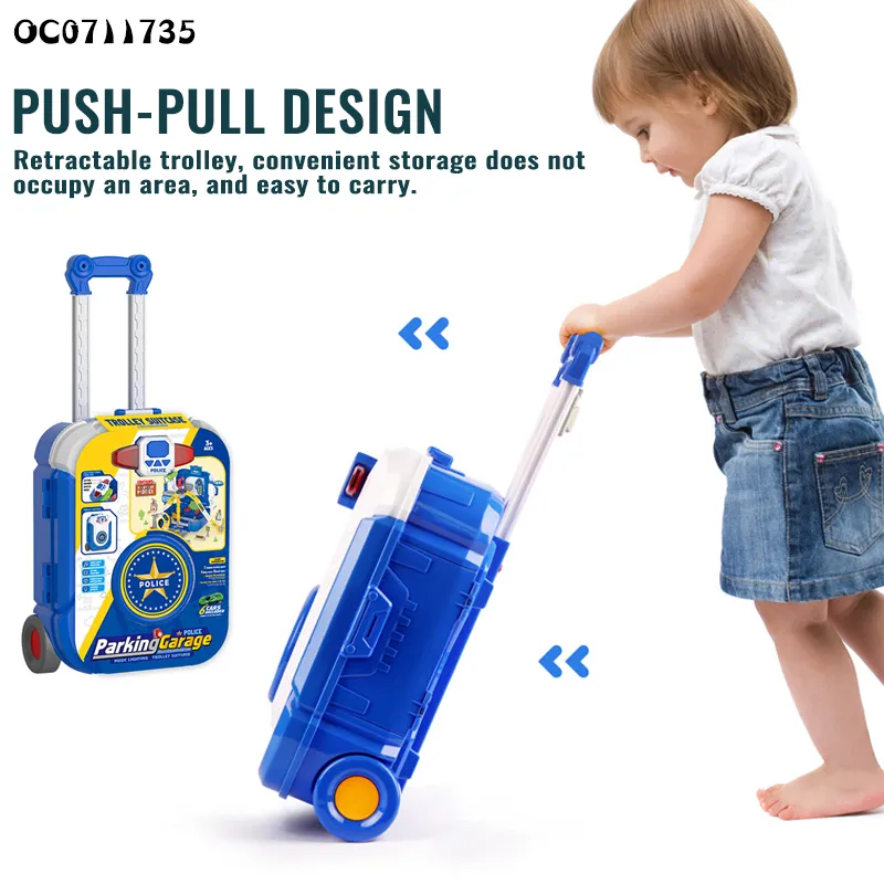 2in1 Trolley Suitcase Electronic Parking Lot Luxury Play Set Car Toys with Mini Alloy Diecast Car Model