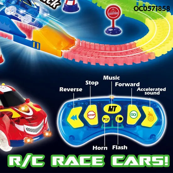 Remote Control Car Glow in The Dark Adventure Game Track Toys for Kids
