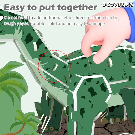 3D Cardboard Printing Service Three Dimensional Children Puzzle Assembly Brachiosaurus Toy Dinosaur World Jigsaw Puzzles Toy for Kid