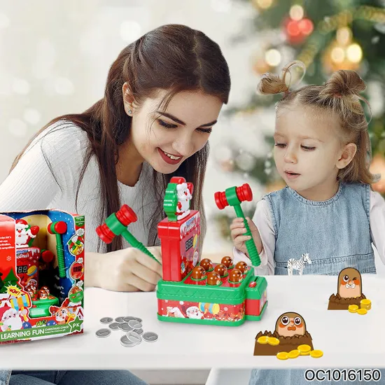 Christmas Kids Games 2 Players Whack a Mole Hammer Toy with Light and Music