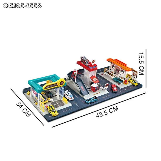 Boys Kids Gift Items Cartoon City Track Parking Lot Toy Gas Station Scenes Railway Racing Car Toys with 2PCS Alloy Car for Sale