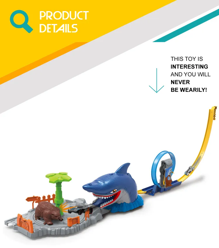 Children's Electric Plastic Shark Slot Car Race 360 Degree Curved Track Orbit Toy