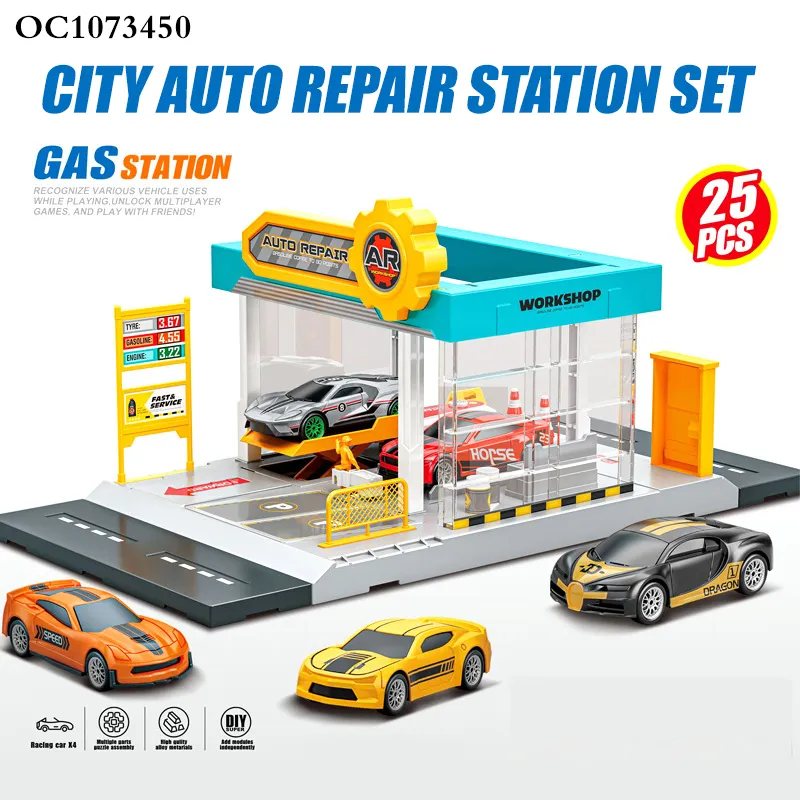 The Boys Series Simulation City Auto Repair Station Set Gas Station Model Custom Cars Plastic Toy for Kids