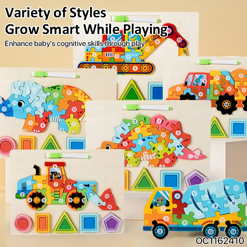 Engineering Series Truck Model Wholesale DIY Wooden Multifunctional 3D Tangram Puzzle Blocks Sets Jigsaw Puzzles Toy for Children