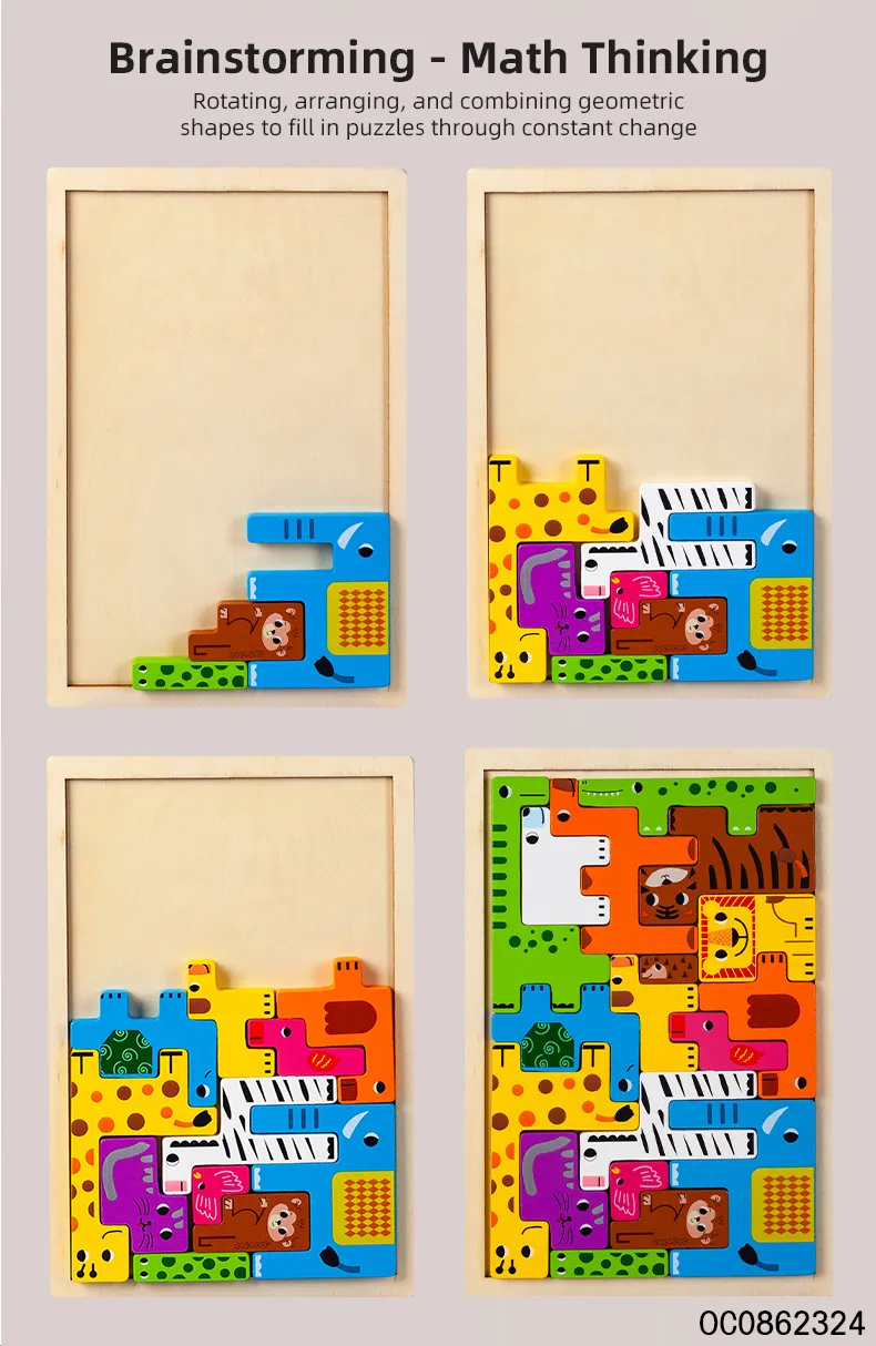 3D Wooden Animal Jigsaw Puzzle Autism Toys Montessori Early Education Toy