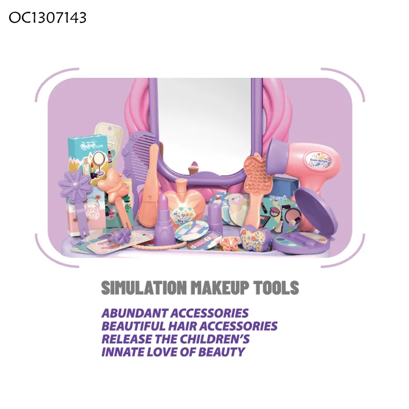 Purple Kids Home Play Set New Design Simple Modern Mirror Dressing Table Baby Girls with Multi Beauty Accessories