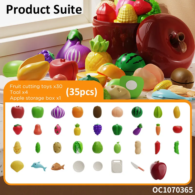 Color Sorting Set Funny Plastic Cutting Food kitchen Set for Kids Pretend Play Fruits and Vegetables Cut Educational Toys