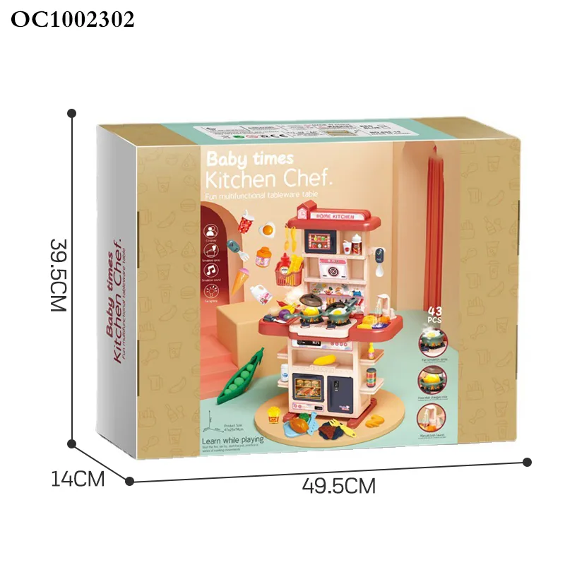 Wholesale Little Chef Kids Miniature Toy Music Kitchen Play Set Fun and Educational Cook Toy Set with Fruit Vegetable Wash Basin