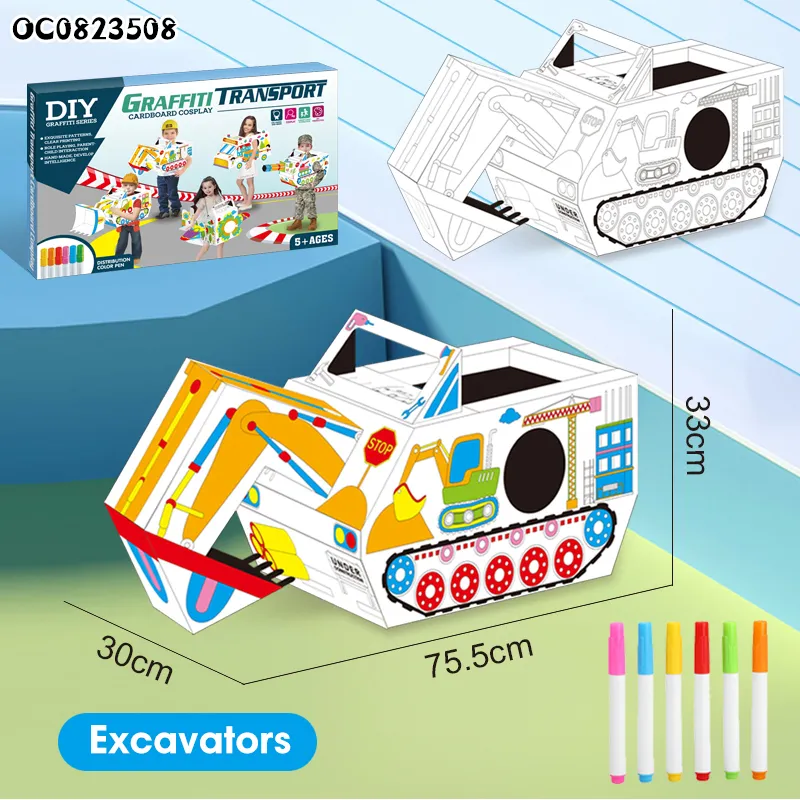 DIY Kid Crafts Art Color Your Own Doodle 3D Puzzle Cardboard Toys Paper Excavator