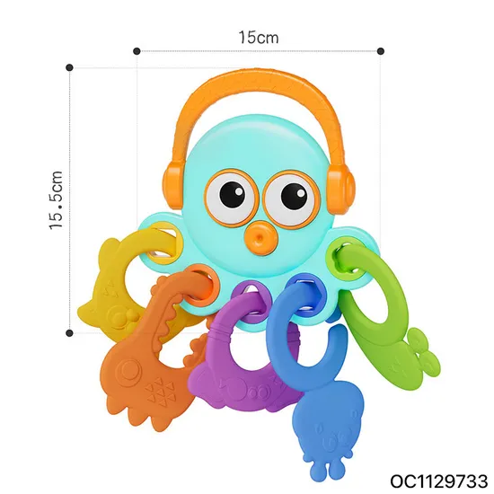 Baby Hand Guard Teether Food Grade Silicone Chew Montessori Sensory Rattle Toy for 0-6 6-12 Months with Matching Shape Blocks
