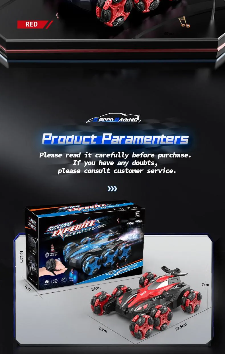 Wholesal LED Lighting Hand Gesture Sensing Remote Control 6 Wheels RC Drift Stunt Car with Music