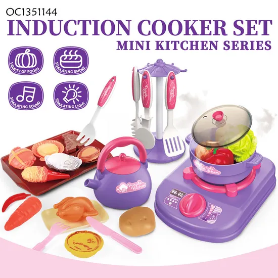 New Pretend Baby Preschool Educational Learning 2026 Electric Kids Kitchen Toy Set News Cooking Tableware with Simulation Food