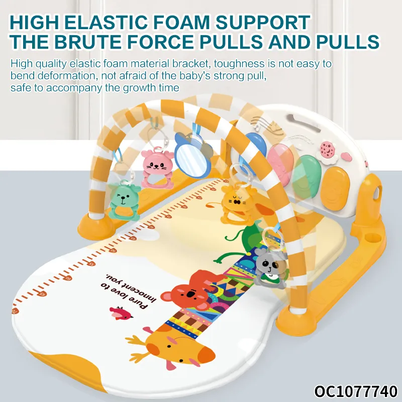 Hot Selling Cartoon Flooring Carpet Activity Musical Gym Play Mat with Pedal Piano Hanging Animal Rattles