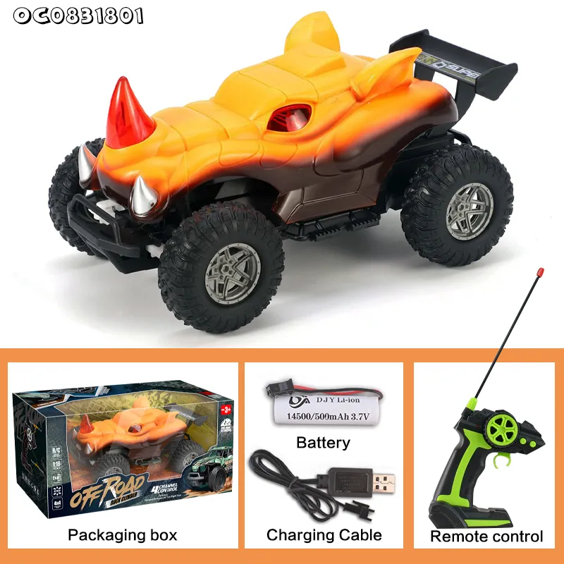 Wholesale Charging LED Lighted up Rhinoceros Plastic Toy Animal Mini 1: 16 RC Stunt and Drift Car for Kids Racing Game