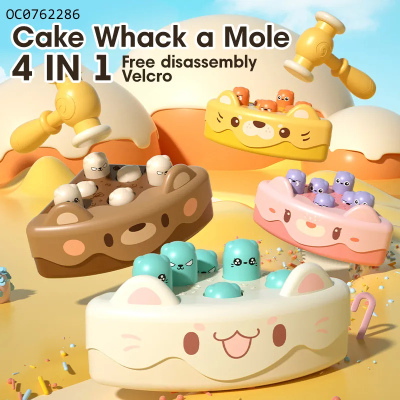 4 in 1 B/O Electric Lovely Cake Whack a Mole Game with Hammers for Toddlers