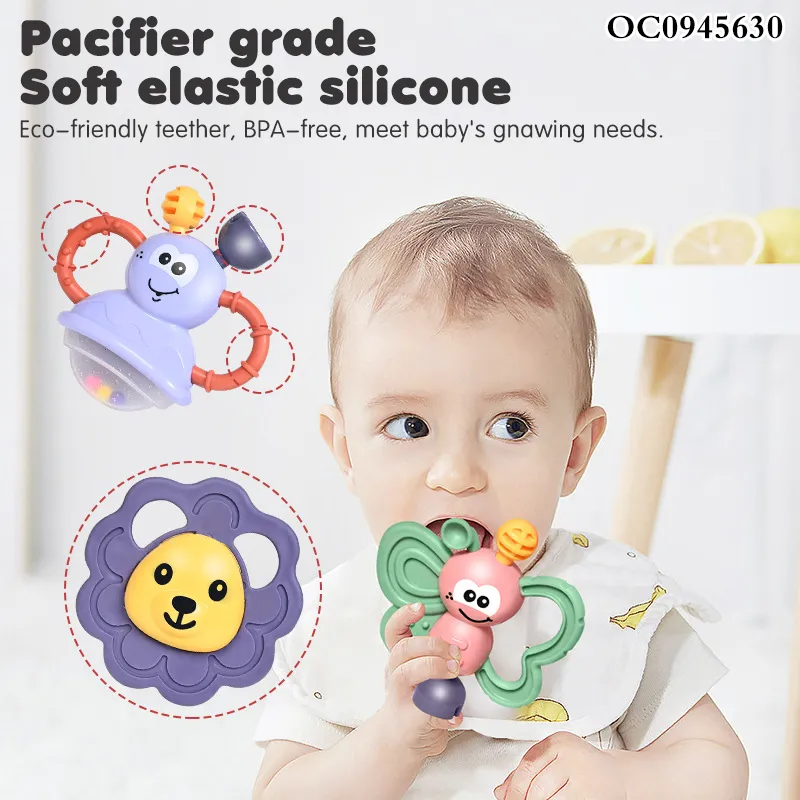 Unisex ABS Chew Bite Gel Boiled Rattles Silicone Teether Eco Friendly Rattle Plastic New Born Baby Toy for Sale with Storage Box