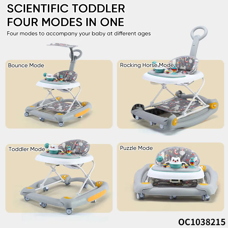 Anti Rollover Sit to Stand Walking Learning High Quality Foldable Multifunction New Baby Walker Round Car with Wheel Music Liqht